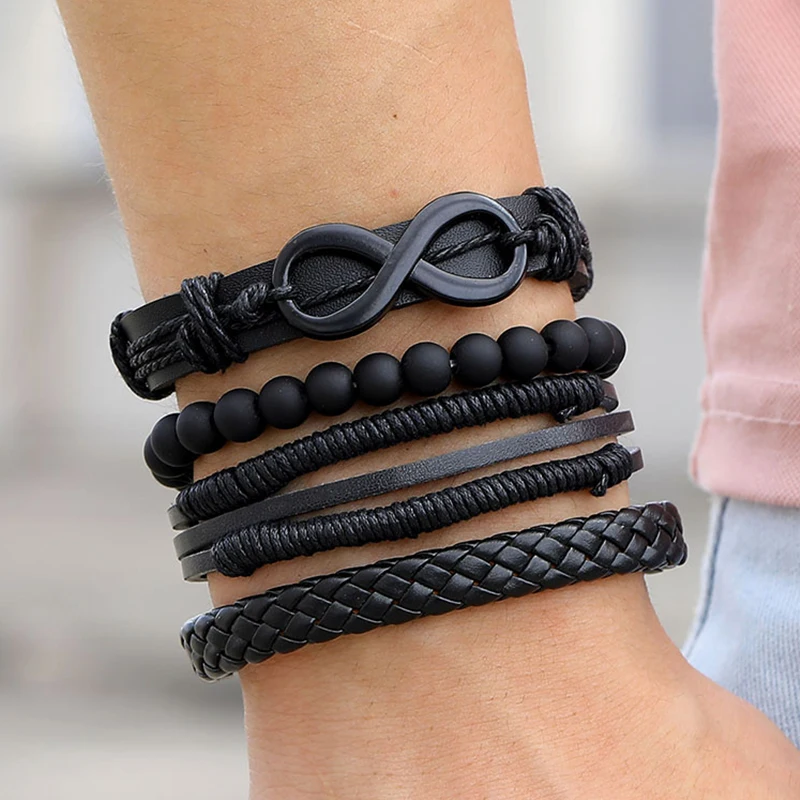 New Arrival Vintage Infinity Beads High Quality Leather Multi Layer Bracelet Fashion Bracelet Set For Men Jewelry