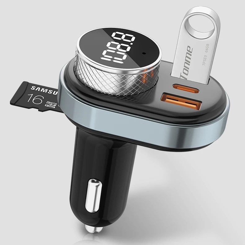 2022 unique design BT 5.0 full frequency fm transmitter handsfree PD QC3.0 30W dual car bluetooth charger mp3 player car kit