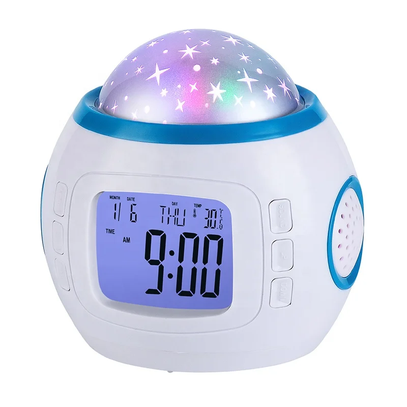 KH-CL025 Bedroom Night Light Sky Star Projector Music Alarm Clock for Kids