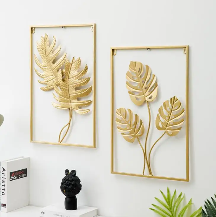 For Living Room Bedroom Display Lobby Modern Frame Art Hanging Gold Flower House Golden Decorations for Home Metal Wall Decor