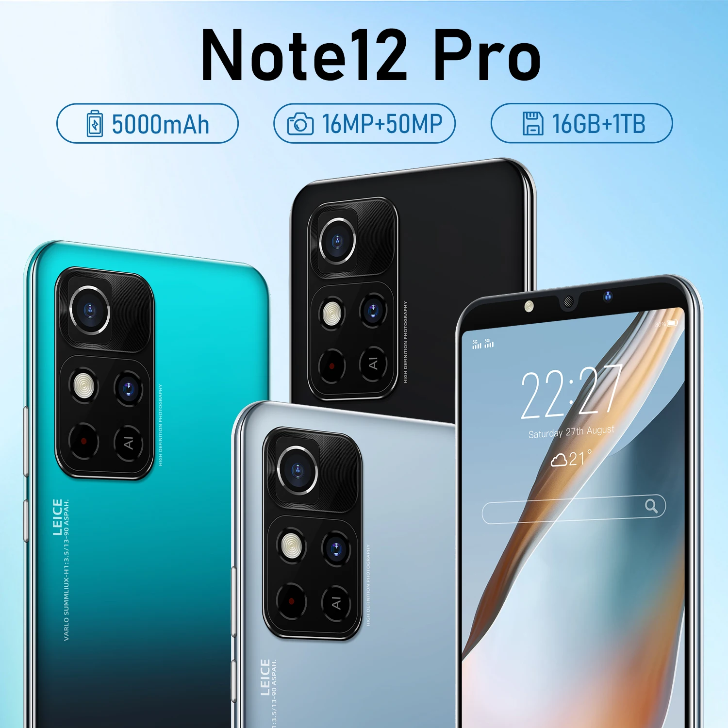 Special Offer Cheap Price New NOTE 12 PRO Smartphone Android 12.0 5G Cellphone 5.8 Inch 1GB + 1TB 16MP+50MP Mobile Phones