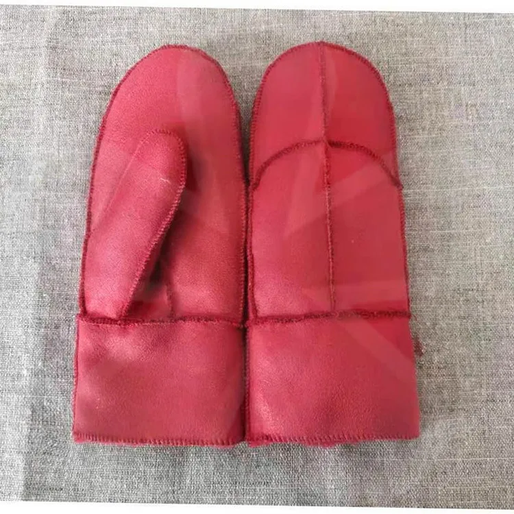 Новые модные женские зимние теплые перчатки из овечьей кожи с мехом