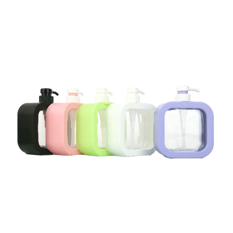300ml 500ml White Black Pink Purple Green Cosmetic Liquid Soap Body Lotion Square Plastic Shampoo Bottle with Lotion Pump