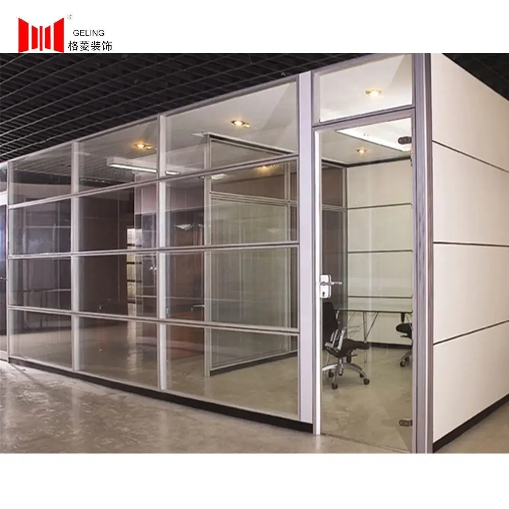 83mm double glass and wood metal steel frame cheap cost fixed private partition wall