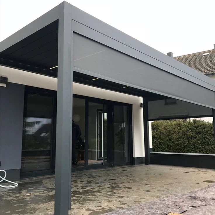 Factory Prices Outdoor Sunshade Motorized Aluminum Structure Side Windproof And Waterproof  Custom Awning Zip Blind Screens