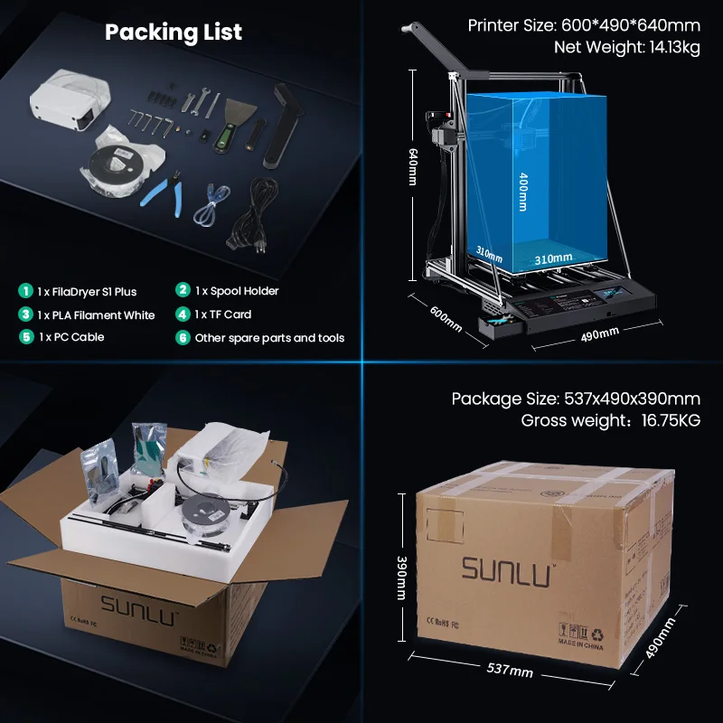 SUNLU innovative 2 in 1 3D printers print drying whlie printing filament desktop S9 Plus 3D printer