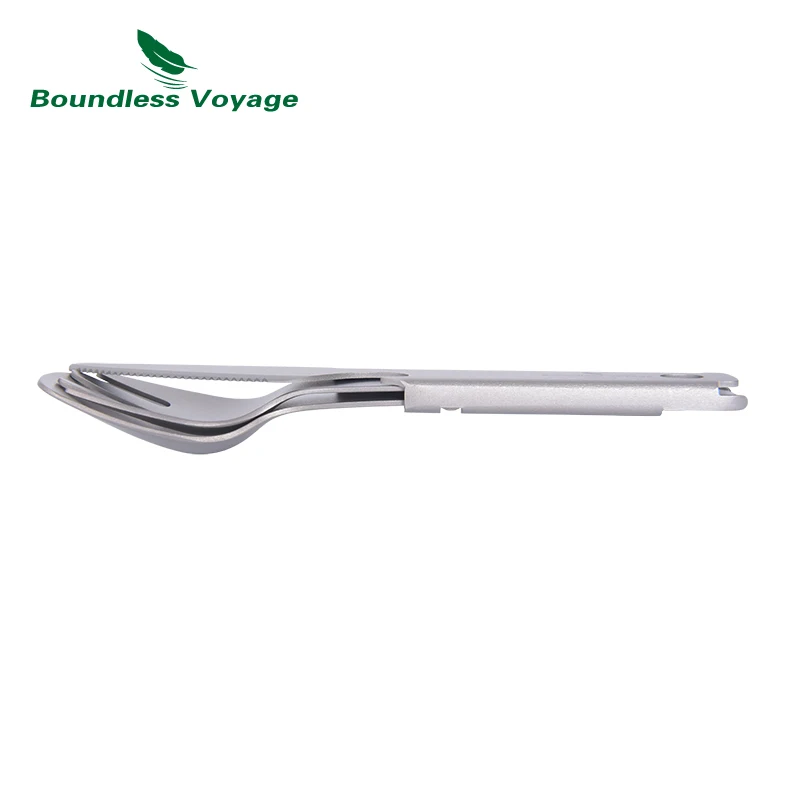 Набор столовых приборов 3 в 1 Boundless Voyage Titanium ложка + вилка нож открывалка для бутылок легкий путешествий