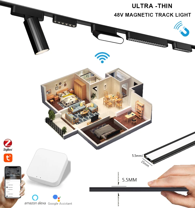 Commercial Wireless Tuya Ziggbe Smart Exhibition Hall Wall Washer Sport Rail Light System24v 48v Magnetic Linear Led Track Light