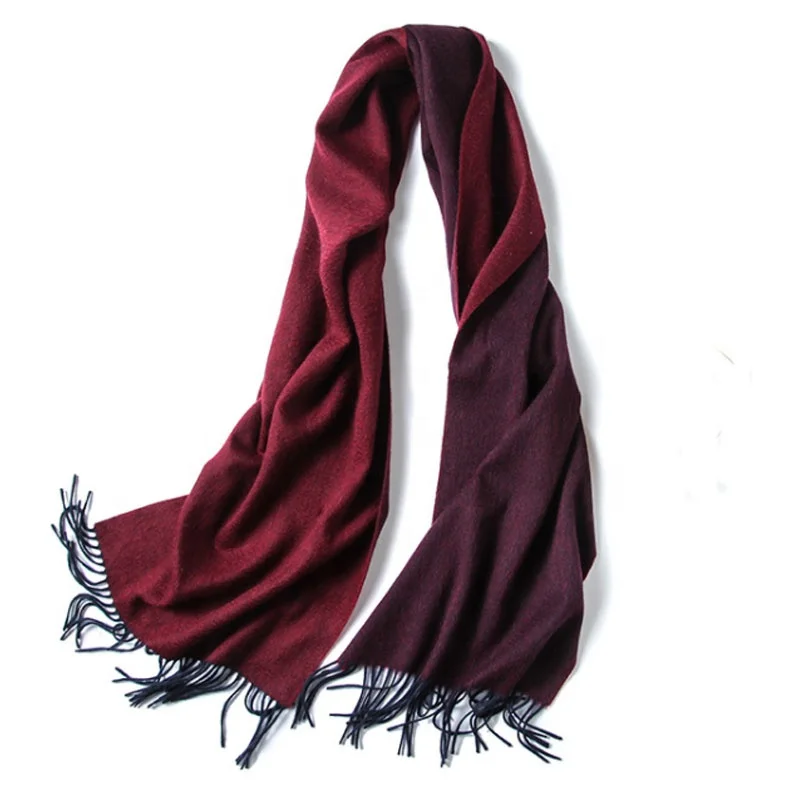 New Year 2020 inner mongolia Wholesale cashmere fringed long shawl wool double sided cashmere scarf for women