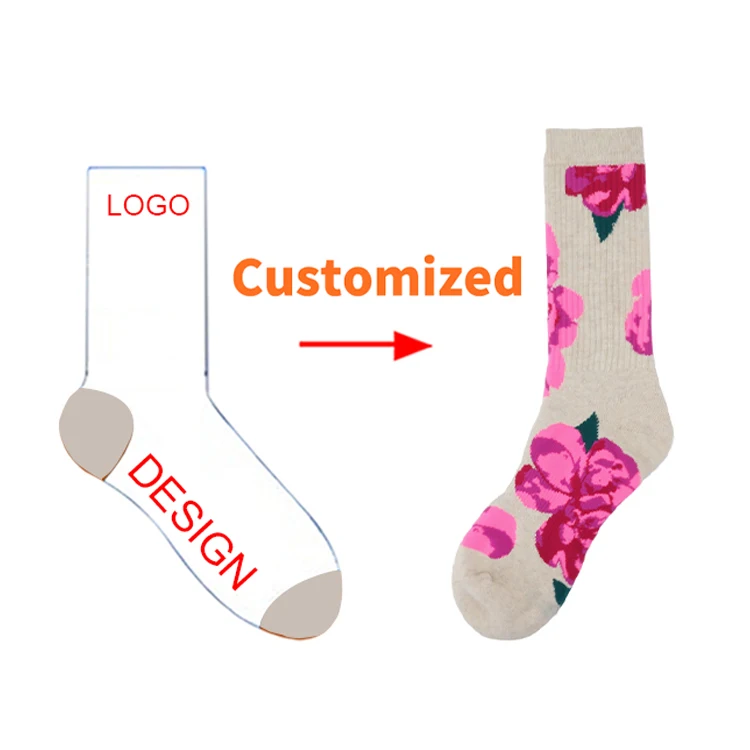 new design girls colorful flower socks women custom high quality socks with logo no moq