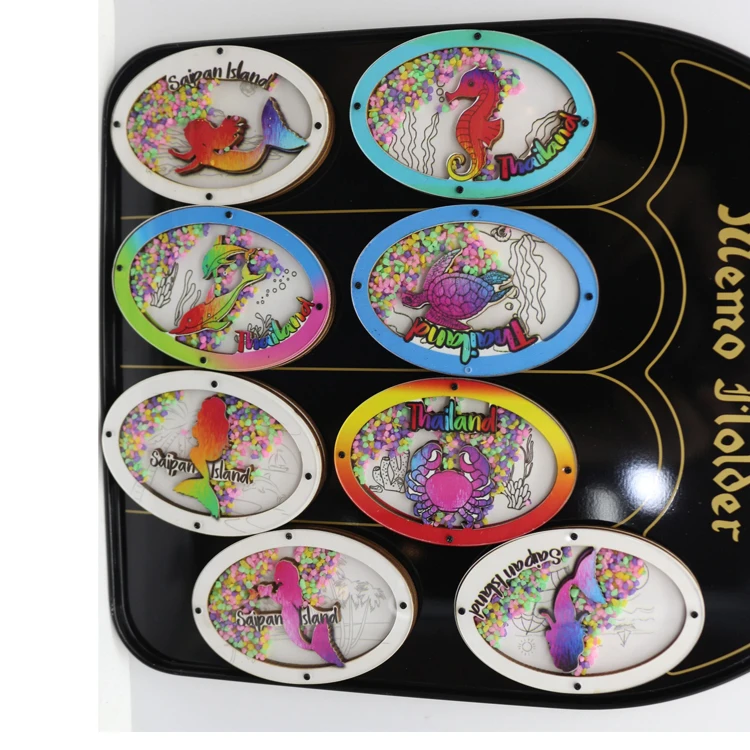 Factory customized logo beach souvenir mdf acrylic fridge magnet with beads