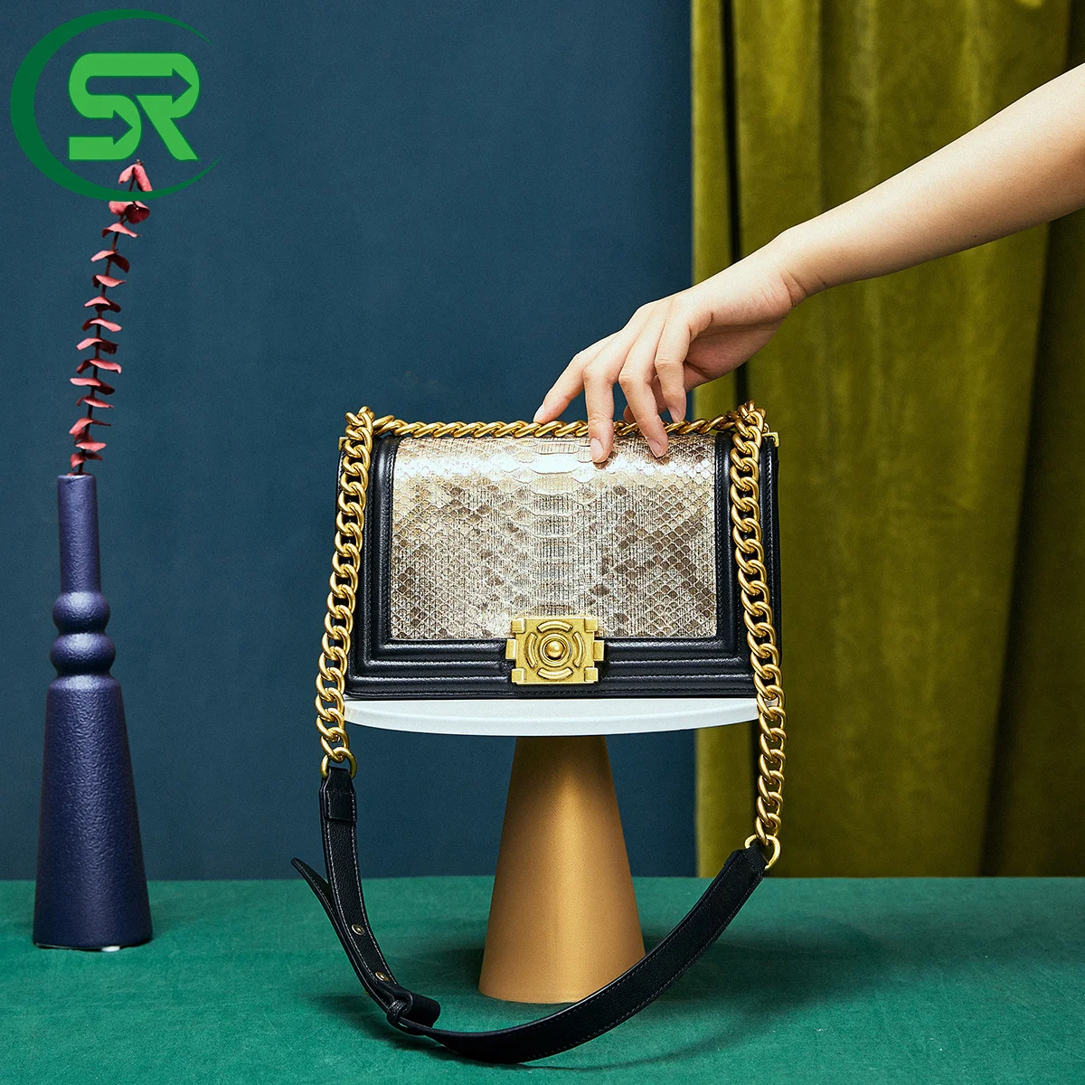 Luxury Genuine Python Leather Hand Bags Cross Body Shoulder Bag Snakeskin Real Cow Leather Clutch Chain Crossbody Bag