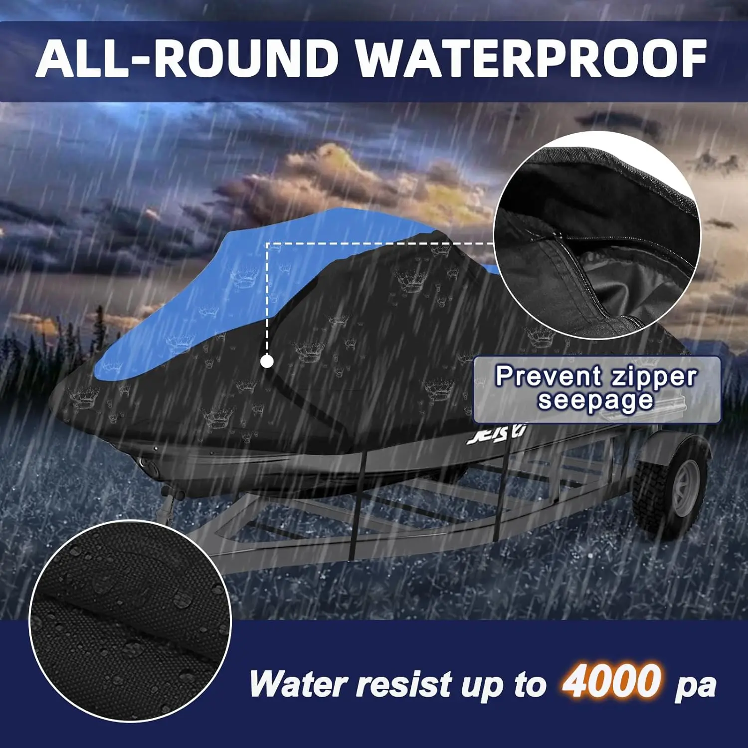 Jet Ski Cover Boat Cover Trailerable Seadoo Cover PWC Cover Fits Seadoo, Kawasaki, Jet Ski Watercraft Cover