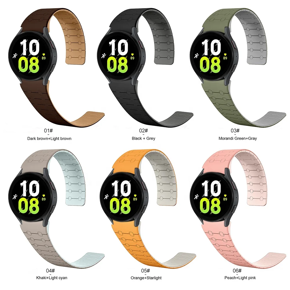 Eraysun 20mm For Samsung 4 5 6 Luxury Dual Color Magnetic Strong Silicone Wrist Watch Straps Sport For Galaxy Watch Band