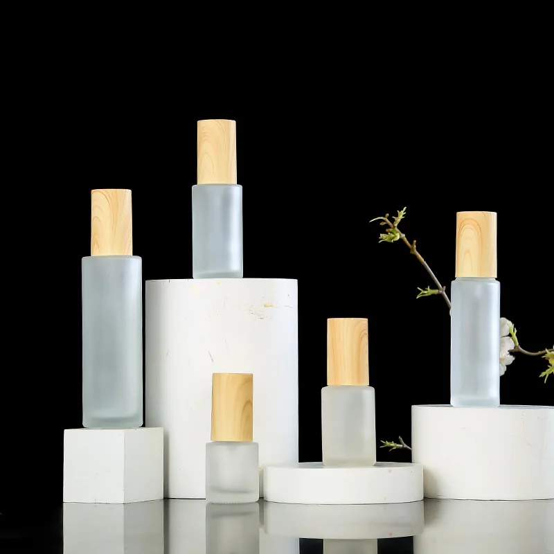 30ml 40ml 60ml 80ml 100ml 120ml Cosmetic Glass Bottles set wooden cap bottle 30g 50g glass jar/container with bamboo lid