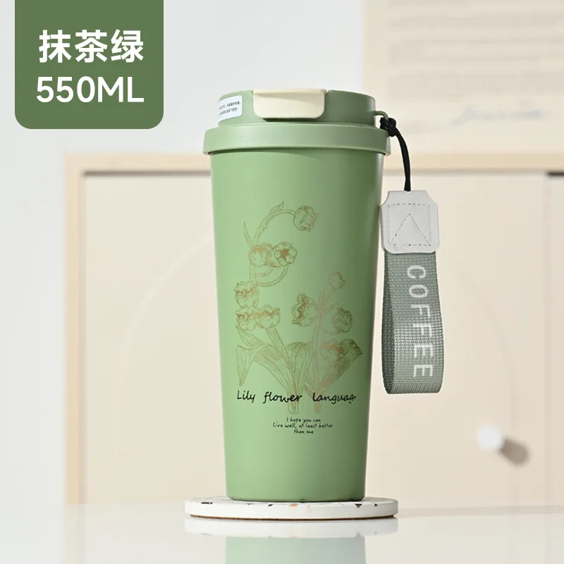 550ml coffee mug stainless steel thermal water bottle with straw cover 316 steel drink cup office mug large capacity leakproof
