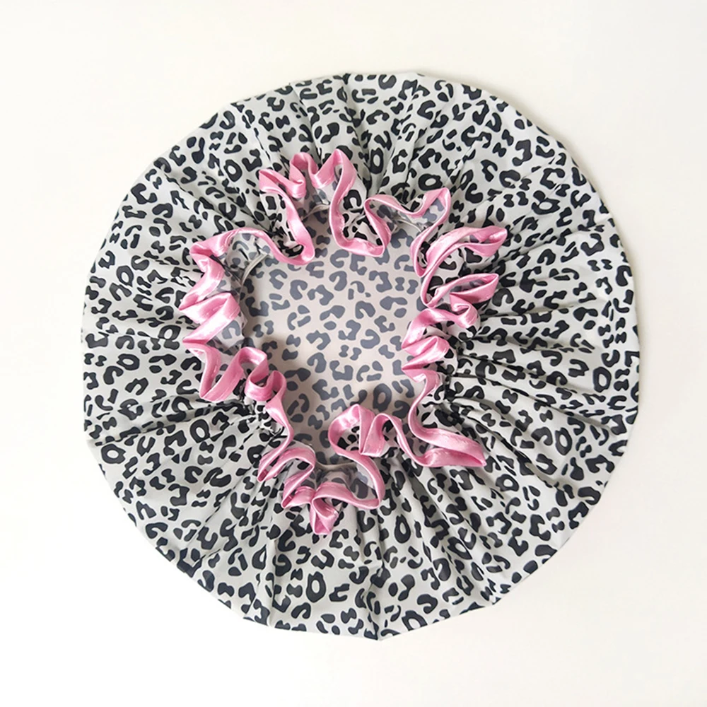 adult leopard printing shower cap,shower cap waterproof EVA plastic shower cap