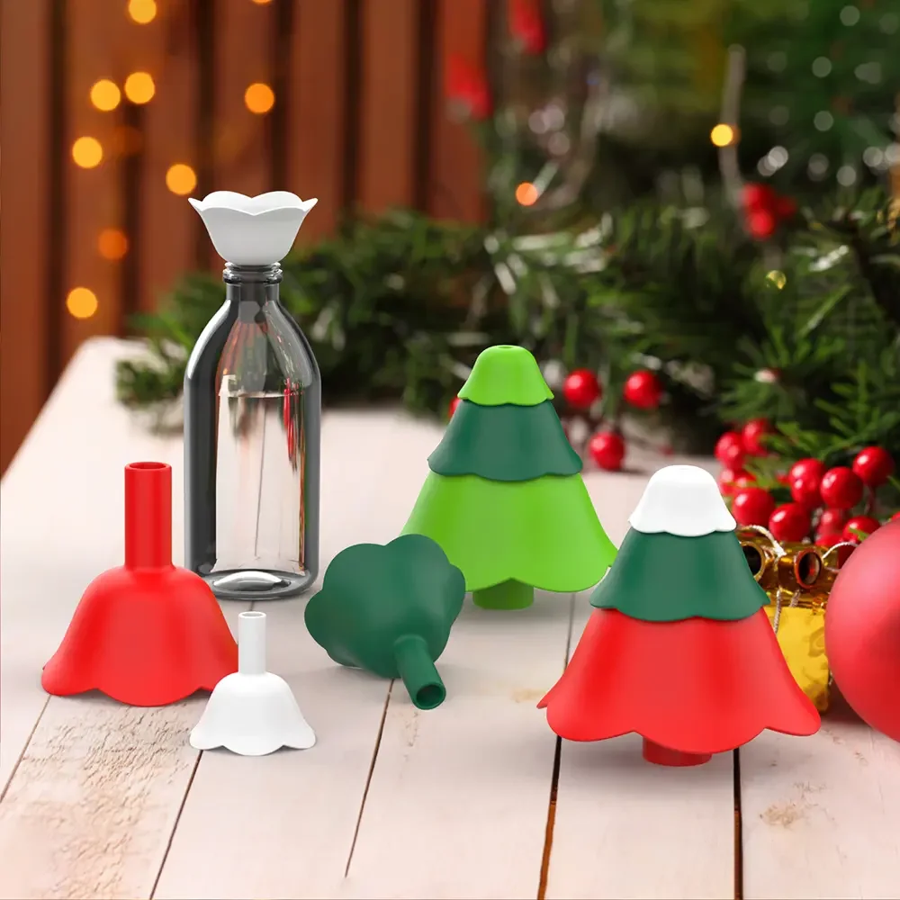 Hot Sales Christmas Tree Shaped Silicone Funnel Set For New Year Gift, Collapsible Funnel Silicone Funnel For Liquid Transfer
