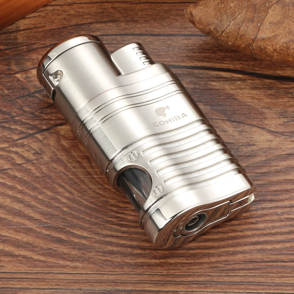 Metal Pocket Cigar Lighter Windproof Luxury 4 Jet Lighter Torch Butane Portable Cigarette Gas Lighters Cigar Accessories