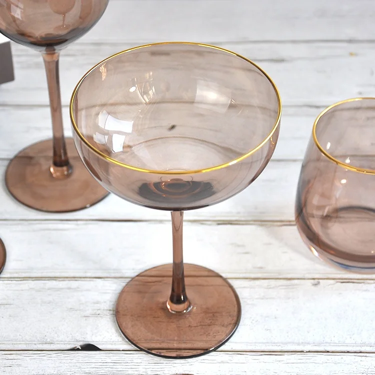 China Factory Gold Rim Pink Red/White Decorative Unique Fancy Red Wine Glass gift set for party,wedding,event