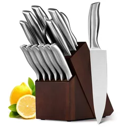 Hot sale stainless steel kitchen knife set blank with wooden block hollow handle for chef knives