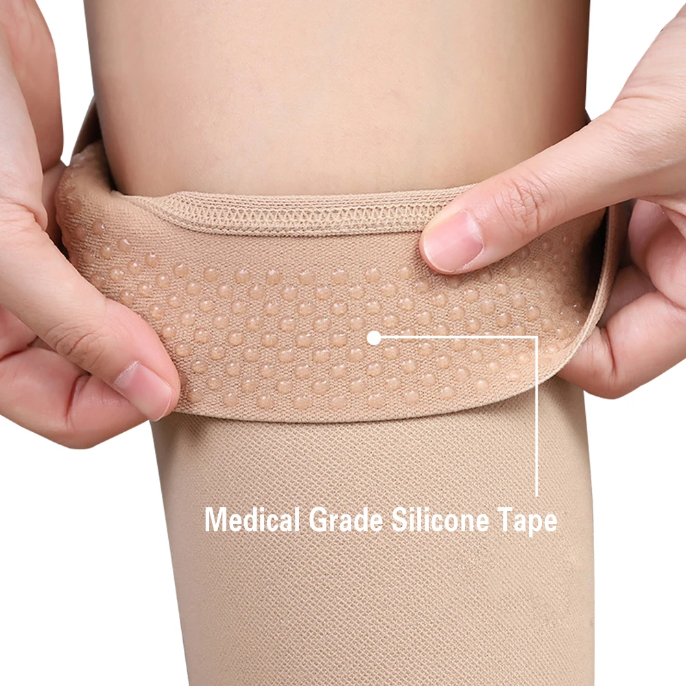 Relief 30-40 mmHg Closed Toe Thigh High Support Sock with Silicone Top Band Size X-5X Color Black