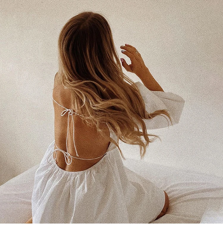 Women Summer Dress Summer Fashion White Elegant Puff Sleeve Backless Party Beach Dress Vacation Casual Mini Dress