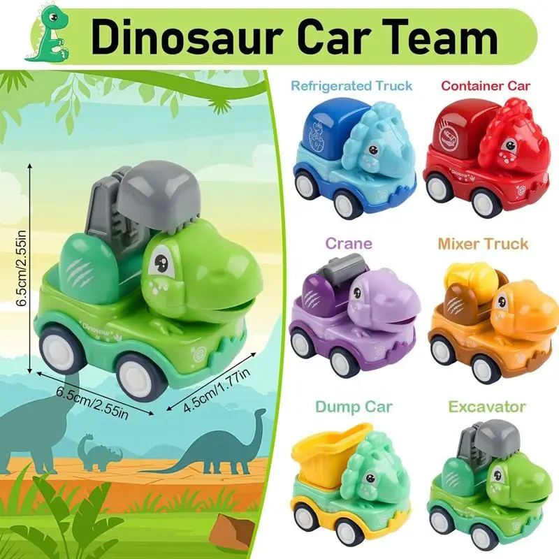 2024 New Style 6Pcs Model Plastic Cartoon Cute Dinosaur Racing Vehicle Mini Dinosaur Pull Back Cars Toy For Child Dinosaur