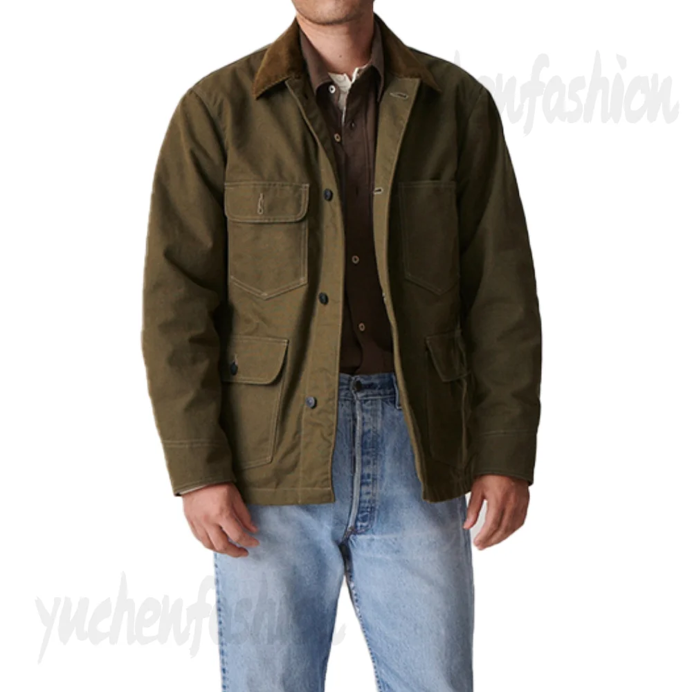 Workwear High Quality 100%Cotton Canvas Men Jacket Waxed Highland Embroidery With Mult Pocket Jacket For Men Fashion