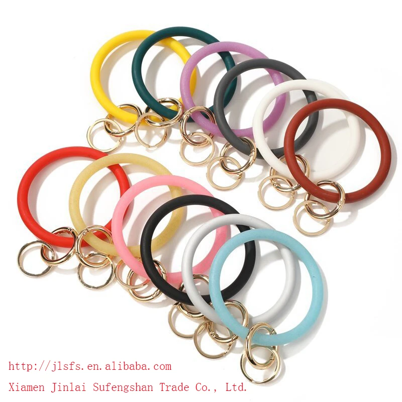Silicone Glitter O Keyring Fasion Chic Circle Loop Wristlet Anti-Lost Keychain Wholesale For Women Key Wrist Strap Sport Jewelry