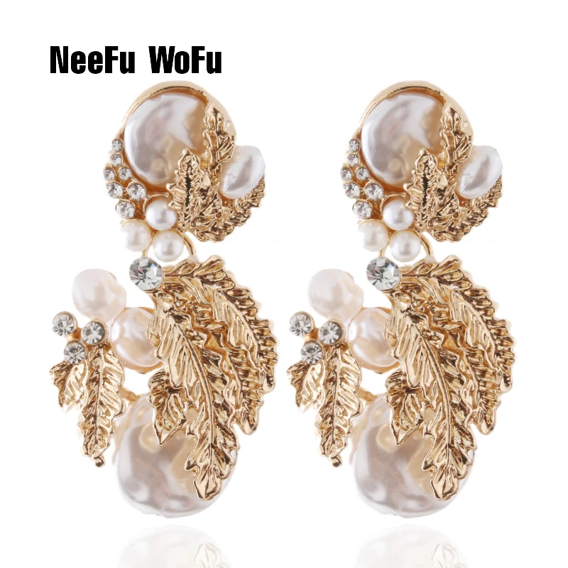 NeeFu WoFu Drop Shell pearl Earring Dangle Zinc alloy Large Long Brinco Printing Ear Oorbellen Fashion jewelry wholesale