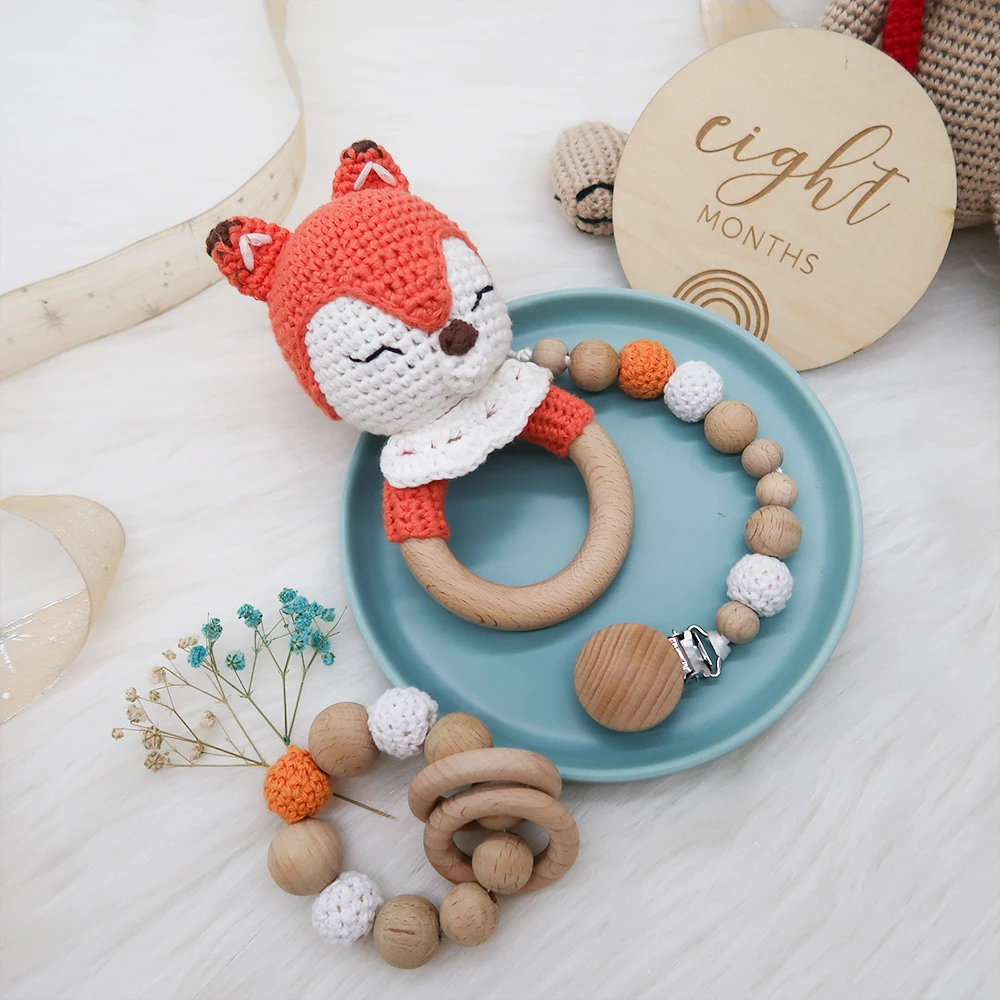 Hot Sale Newborn Gift Set DIY Handmade Knit Baby Rattle Ring Crochet Doll Toys