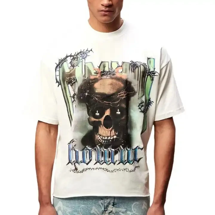 Tee shirt manufacturer Graphic tshirt with logo custom logo Print  Cotton Oversized Boxy Fit Raw Hem Streetwear T shirt Mens
