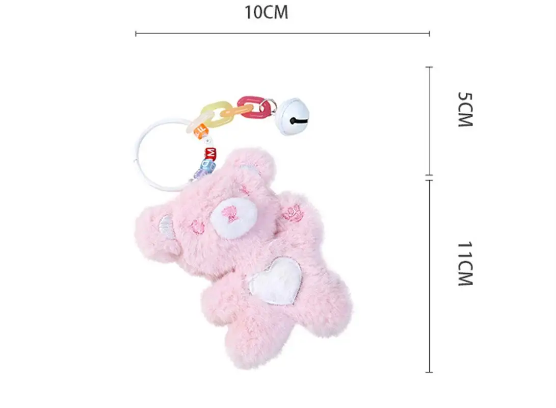 Cartoon Cute teddy bear plush keychain tos Small Pendant Children Xmas Gift Girl Heart Bag Ornament Charm KeyRing with Bell