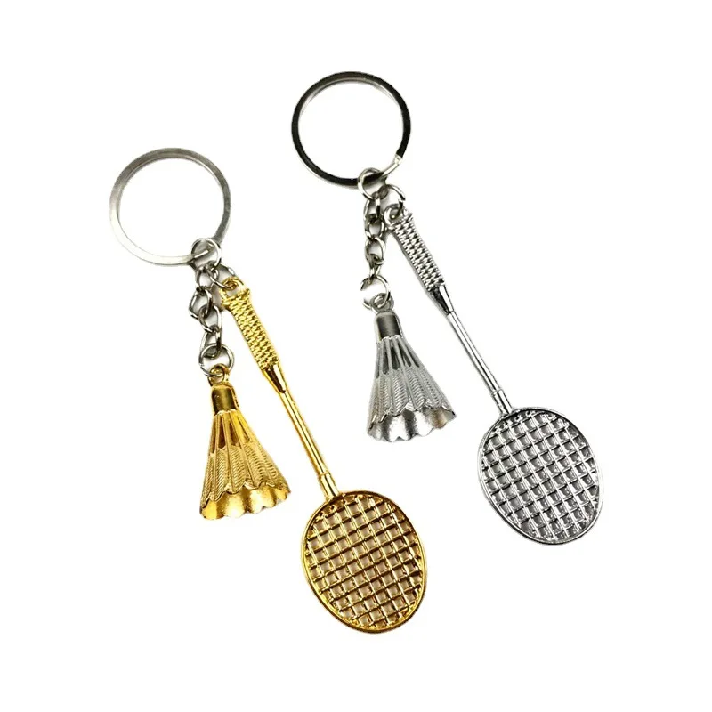 Cheap Wholesale Mini Size Craft Zinc Alloy Badminton Racket Key Chain 3D Sports Pendant Keyring