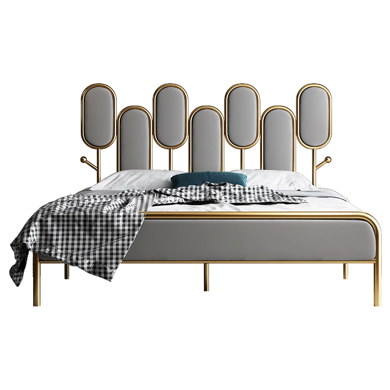 Cheap New Design King Bed Full Size Creative Metal Bed Modern Simple Bedroom Furniture Set