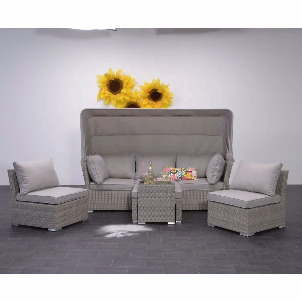 Polyrattan Function Seat Group Loungegroup Garden Furniture 5-piece Design Loungeset with Sofa Element & Stool Table-ottoman
