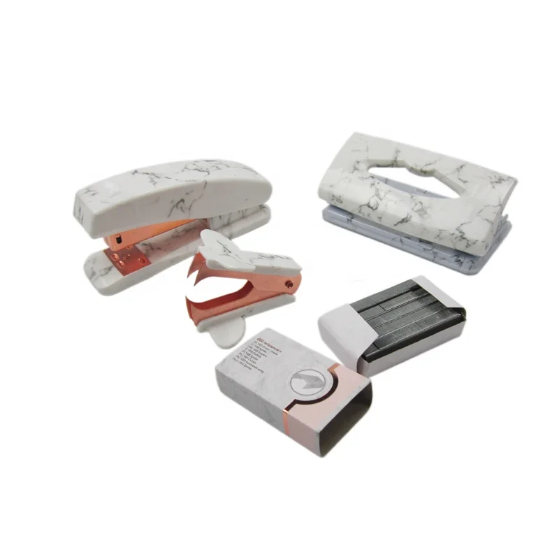 Cheap Price Marble Printing Office Stapler Paper Punch Staple Remover And Staple Popular School Stationery kit