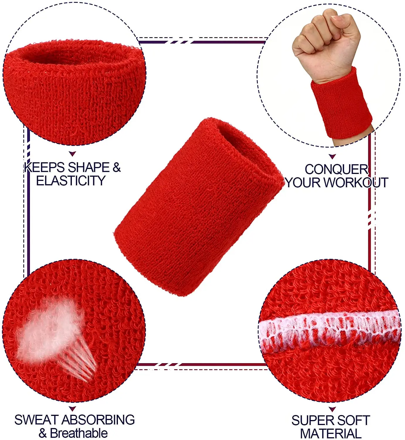 Embroidery Bulk Recycled Soft Cotton Fitness Terry Cloth Knitted Athletic For Custom Logo Exercise Sweatband Wristband