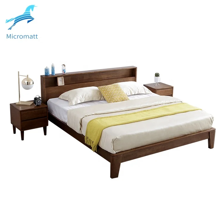 Factory Direct Selling American Style Bed Room Furniture Storage Walnut Color Apartment Queen Solid Wood Bed Frame