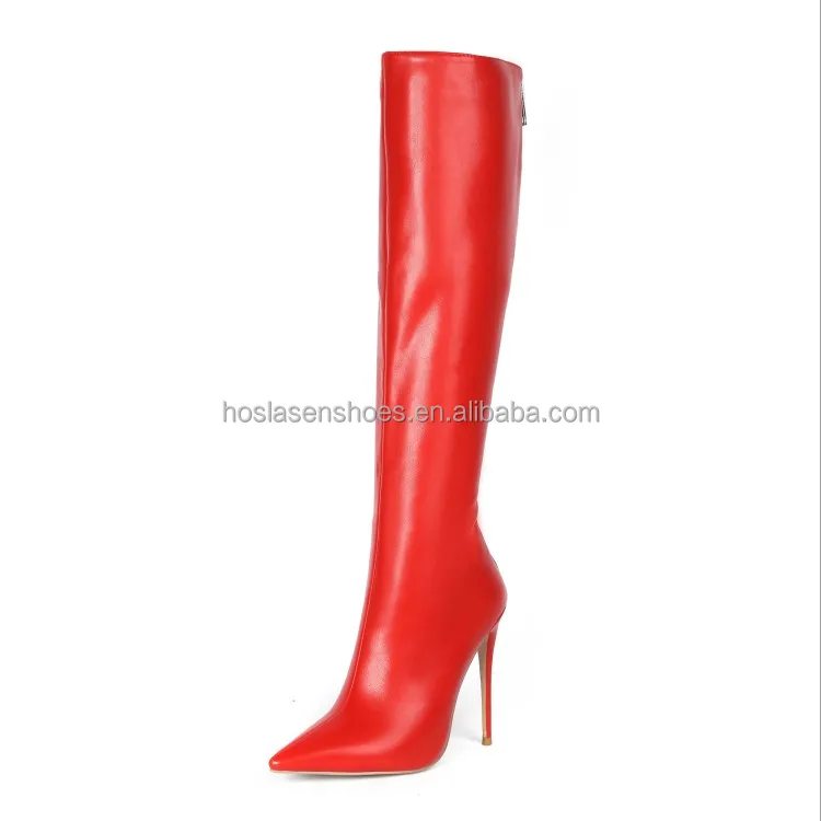Hoslasenshoes matte black non slip outsole 4.7 inches stiletto heels back zipper boots over the knee long leg fashion boots