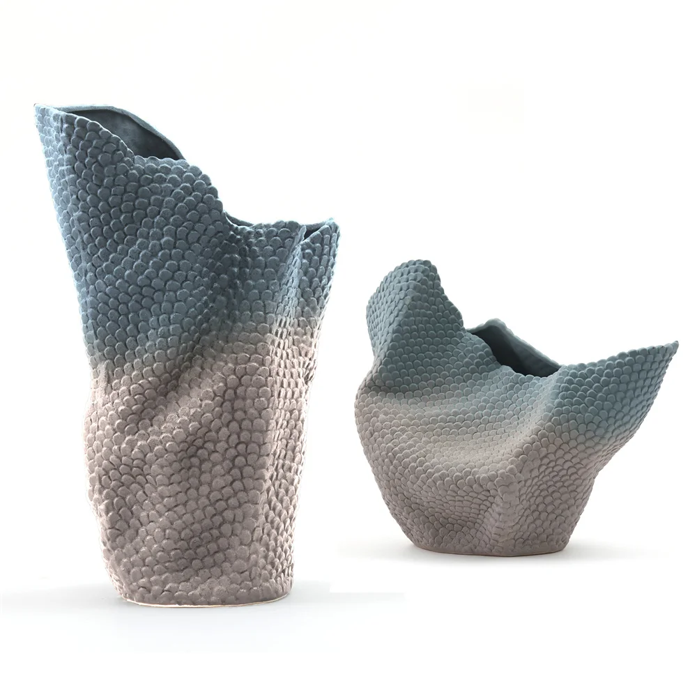 new style Irregular surface folds gradient color living room decor ceramic vase