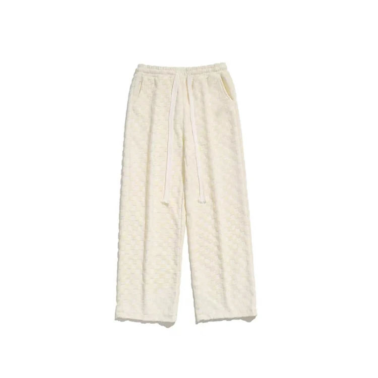 Wholesale three-dimensional plaid straight casual pants custom logo comfortable cotton with waist rope pants