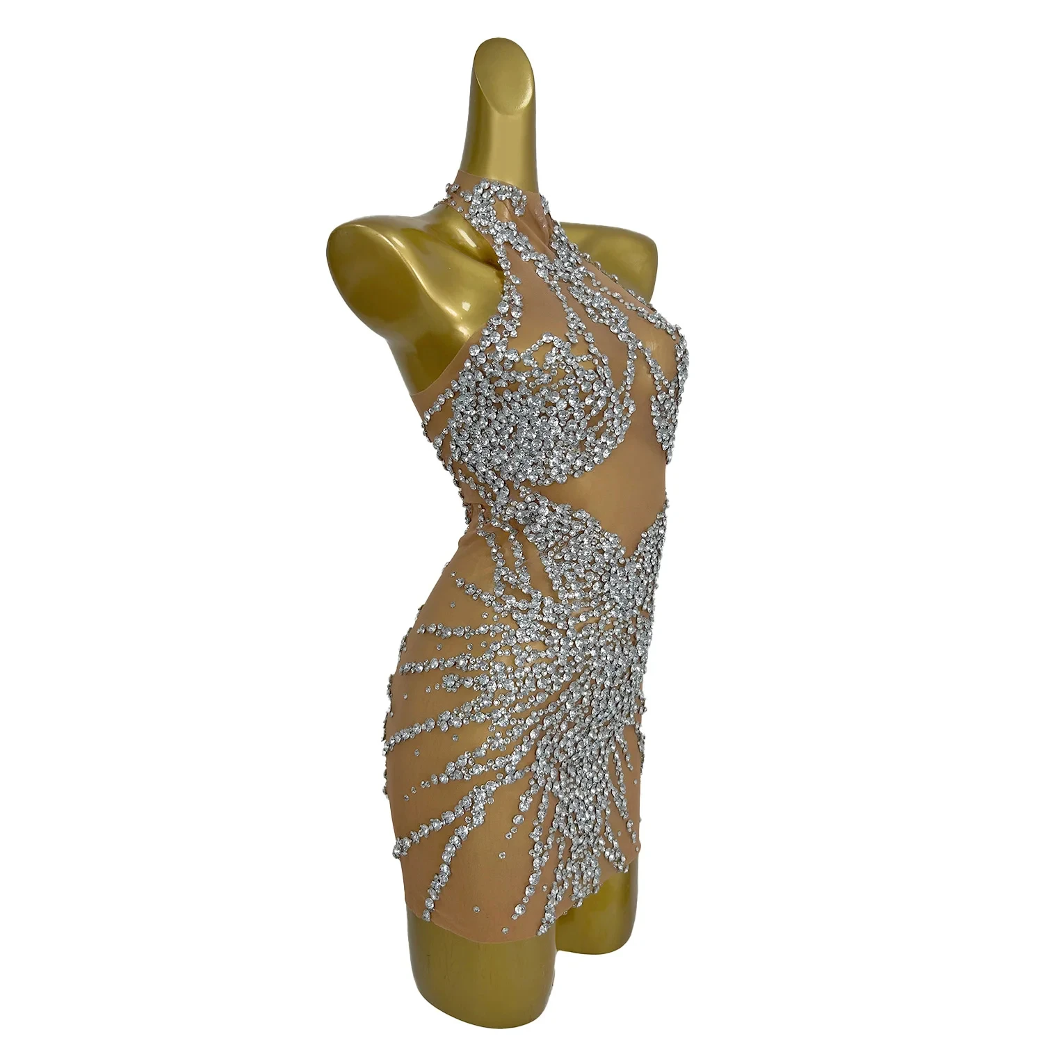 Luxury Birthday Party Dinner Rhinestone Dress Las Vegas Show Performance Costume Women Club Mini Dress Short Evening Prom Dress