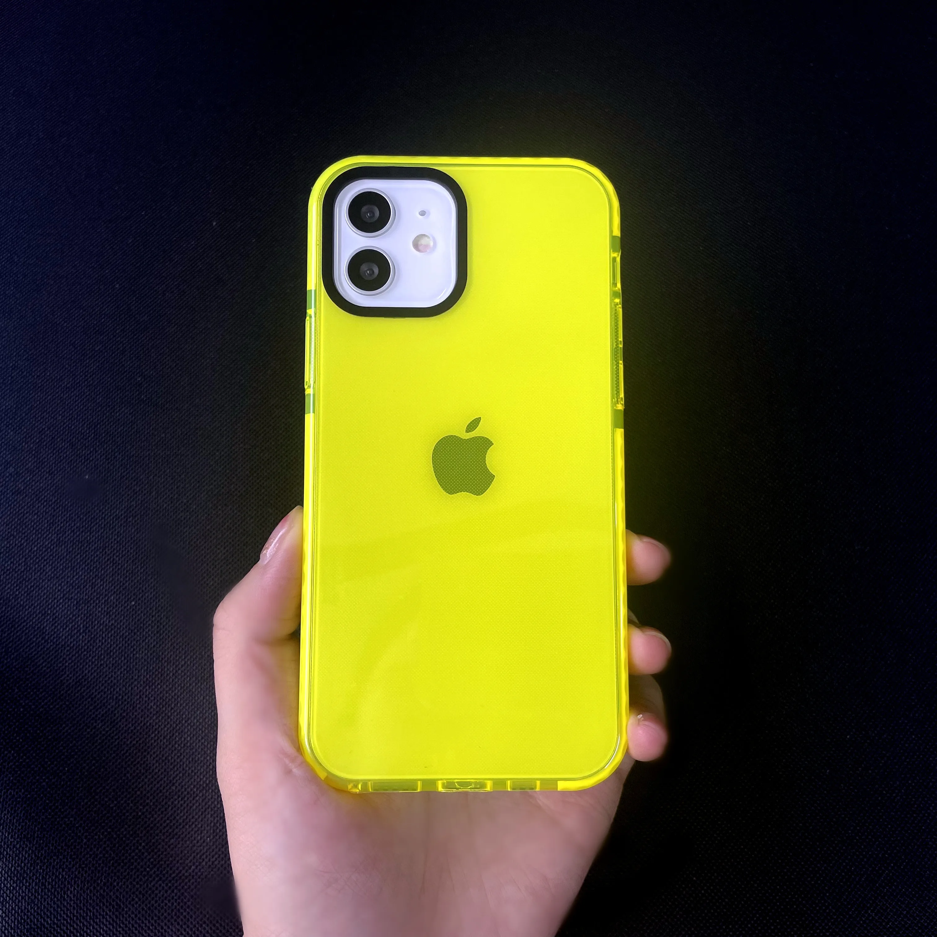 Custom Logo Black Camera Frame TPU TPE Impact Protection Case For iPhone Transparent Fluorescent Neon Phone Case For Samsung