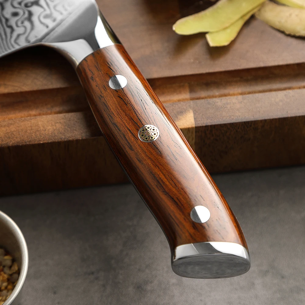 XINZUO New 7 inch 67 Layers Damascus Steel Rosewood Handle Sharp Japanese Kitchen Vegetable Nakiri Knife with Wooden Sheath