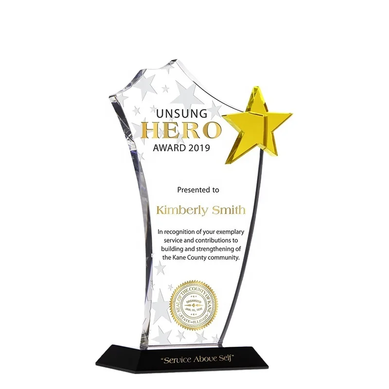 New Design Custom Crystal Blank Star Plaque Trophy Crystal Glass Awards