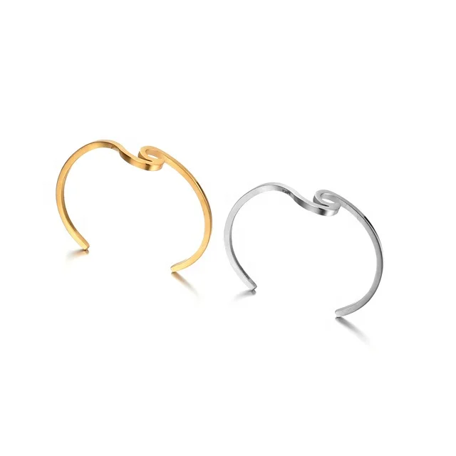 Yiwu Aceon Stainless Steel Custom Laser Cut Creative Shape Narrow Thick Bangle Sea Element Famous Movie Sea Wave Cuff Bangle
