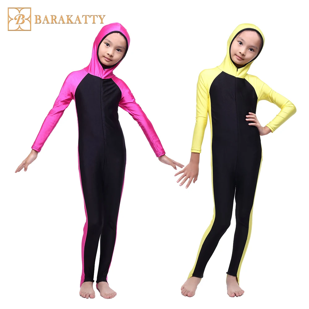 Muslim Swimwear for girls modest children full one piece long sleeve zipper islamic hoodies muslim swimsuits for kids