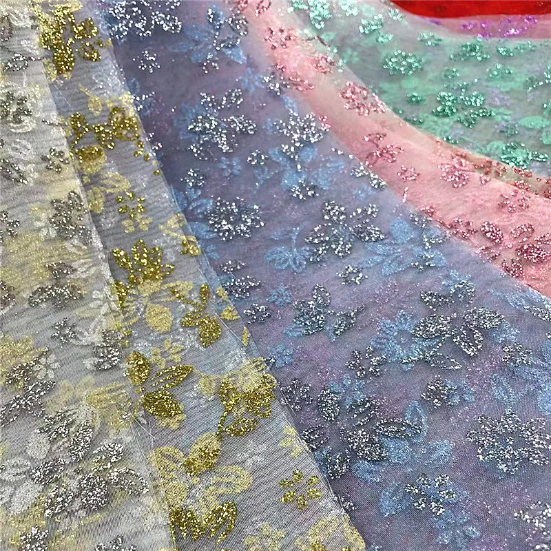 100% Poly Organza Glitter Printed  metallic  Dress Stage Costume Cloth Wedding  Fabric Designer Party Dance wear Bride fabric